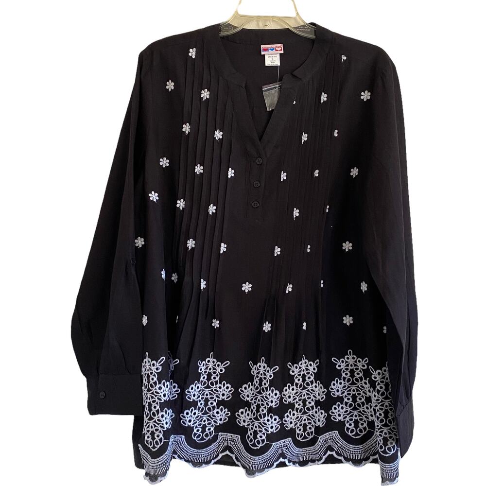 NWOT American Sweetheart Long Sleeve Top 100% Cotton Embroidered Size Large